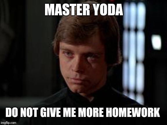 Luke Skywalker | MASTER YODA DO NOT GIVE ME MORE HOMEWORK | image tagged in luke skywalker | made w/ Imgflip meme maker