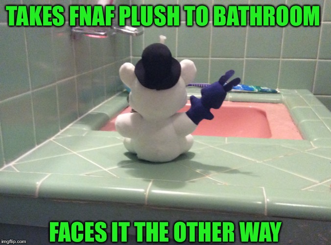 TAKES FNAF PLUSH TO BATHROOM; FACES IT THE OTHER WAY | image tagged in too funny | made w/ Imgflip meme maker