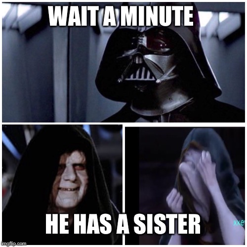 WAIT A MINUTE; HE HAS A SISTER | image tagged in star wars | made w/ Imgflip meme maker