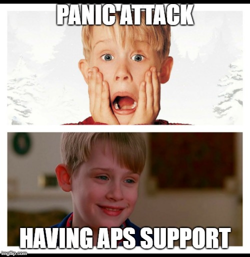 Panic | PANIC ATTACK; HAVING APS SUPPORT | image tagged in panic | made w/ Imgflip meme maker