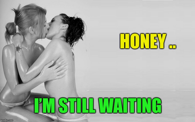 lesbian free | HONEY .. I’M STILL WAITING | image tagged in lesbian free | made w/ Imgflip meme maker