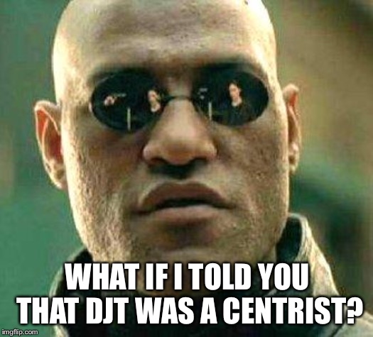 What if i told you | WHAT IF I TOLD YOU THAT DJT WAS A CENTRIST? | image tagged in what if i told you | made w/ Imgflip meme maker