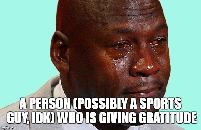 Crying with Gratitude | A PERSON (POSSIBLY A SPORTS GUY, IDK) WHO IS GIVING GRATITUDE | image tagged in crying with gratitude | made w/ Imgflip meme maker