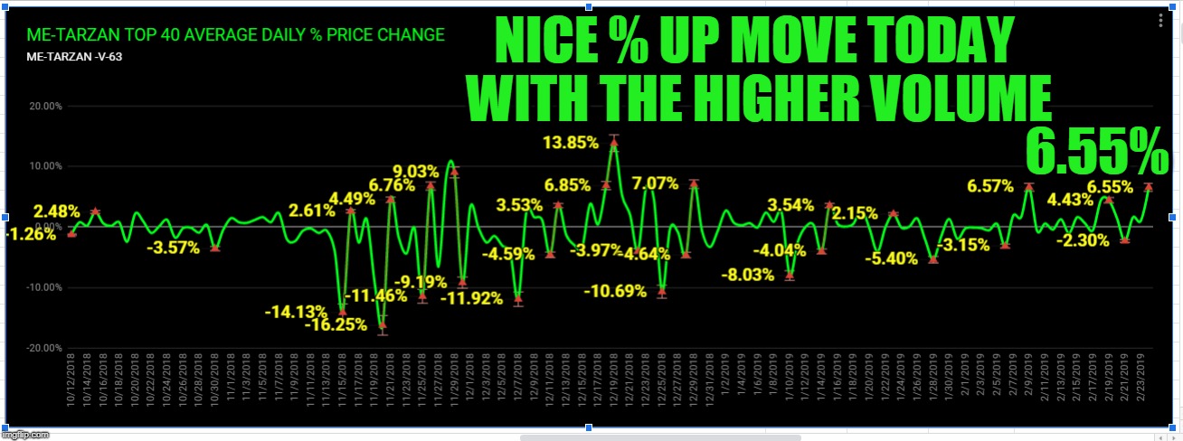 NICE % UP MOVE TODAY WITH THE HIGHER VOLUME; 6.55% | made w/ Imgflip meme maker