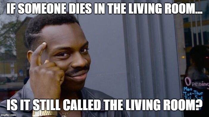 Roll Safe Think About It | IF SOMEONE DIES IN THE LIVING ROOM... IS IT STILL CALLED THE LIVING ROOM? | image tagged in memes,roll safe think about it | made w/ Imgflip meme maker