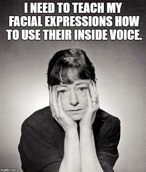 Inside voice | I NEED TO TEACH MY FACIAL EXPRESSIONS HOW TO USE THEIR INSIDE VOICE. | image tagged in sad truth | made w/ Imgflip meme maker