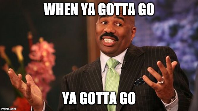 WHEN YA GOTTA GO YA GOTTA GO | image tagged in memes,steve harvey | made w/ Imgflip meme maker