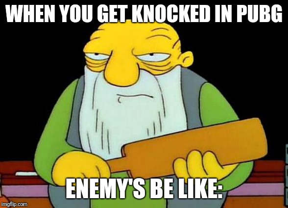 That's a paddlin' Meme | WHEN YOU GET KNOCKED IN PUBG; ENEMY'S BE LIKE: | image tagged in memes,that's a paddlin' | made w/ Imgflip meme maker