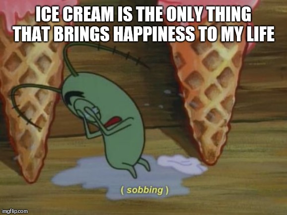plankton icecream | ICE CREAM IS THE ONLY THING THAT BRINGS HAPPINESS TO MY LIFE | image tagged in plankton icecream | made w/ Imgflip meme maker