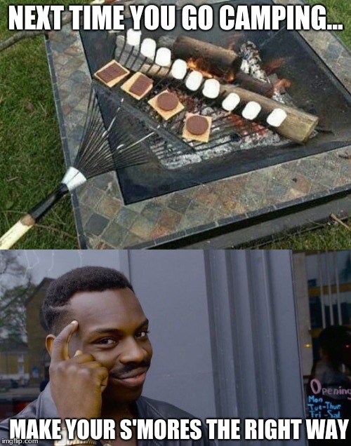 150 IQ right here! |  NEXT TIME YOU GO CAMPING... MAKE YOUR S'MORES THE RIGHT WAY | image tagged in memes,roll safe think about it,funny,camping,s'mores,memelord344 | made w/ Imgflip meme maker