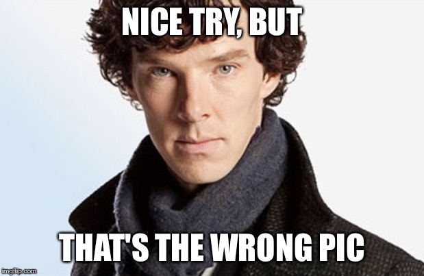 NICE TRY, BUT THAT'S THE WRONG PIC | image tagged in benedict cumberbatch | made w/ Imgflip meme maker