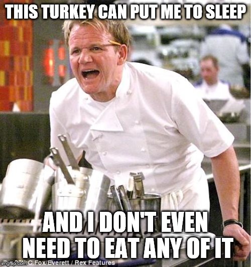 Chef Gordon Ramsay Meme | THIS TURKEY CAN PUT ME TO SLEEP; AND I DON'T EVEN NEED TO EAT ANY OF IT | image tagged in memes,chef gordon ramsay,turkey | made w/ Imgflip meme maker