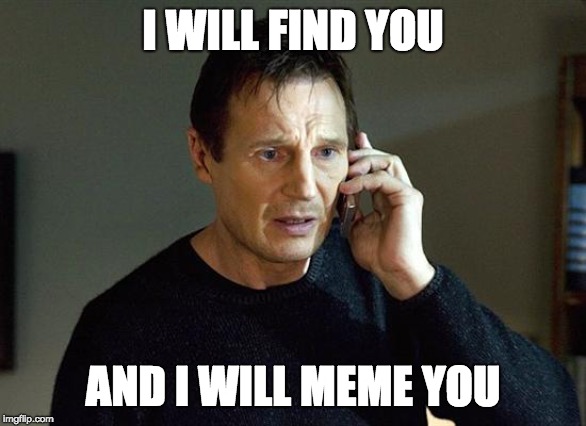 Liam Neeson Taken 2 Meme | I WILL FIND YOU; AND I WILL MEME YOU | image tagged in memes,liam neeson taken 2 | made w/ Imgflip meme maker
