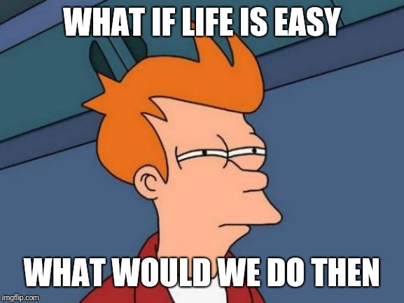 Futurama Fry | WHAT IF LIFE IS EASY; WHAT WOULD WE DO THEN | image tagged in memes,futurama fry | made w/ Imgflip meme maker