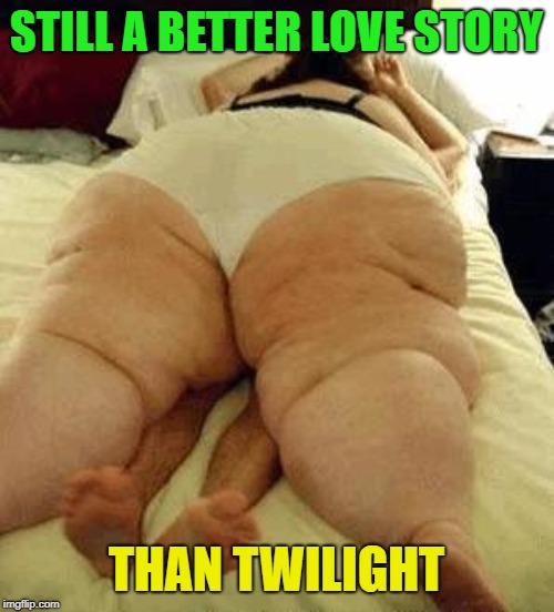 fat woman | STILL A BETTER LOVE STORY THAN TWILIGHT | image tagged in fat woman | made w/ Imgflip meme maker