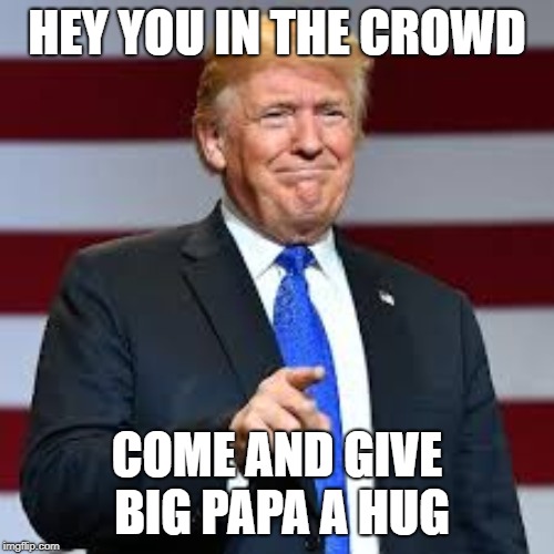 donaldiboi | HEY YOU IN THE CROWD; COME AND GIVE BIG PAPA A HUG | image tagged in donaldiboi | made w/ Imgflip meme maker