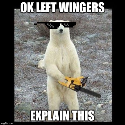 Chainsaw Bear | OK LEFT WINGERS; EXPLAIN THIS | image tagged in memes,chainsaw bear | made w/ Imgflip meme maker