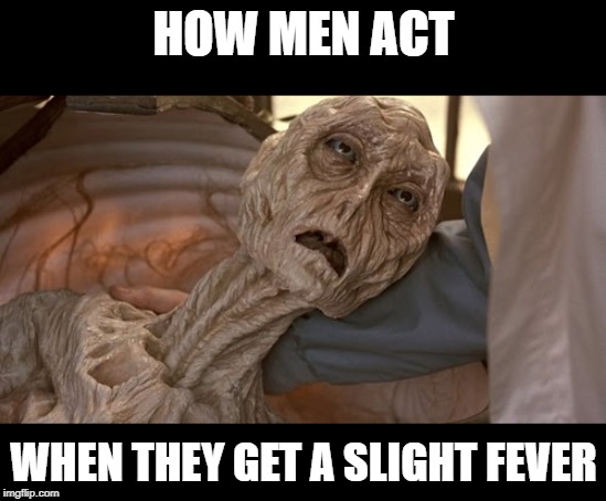 Alien Dying | HOW MEN ACT; WHEN THEY GET A SLIGHT FEVER | image tagged in alien dying | made w/ Imgflip meme maker