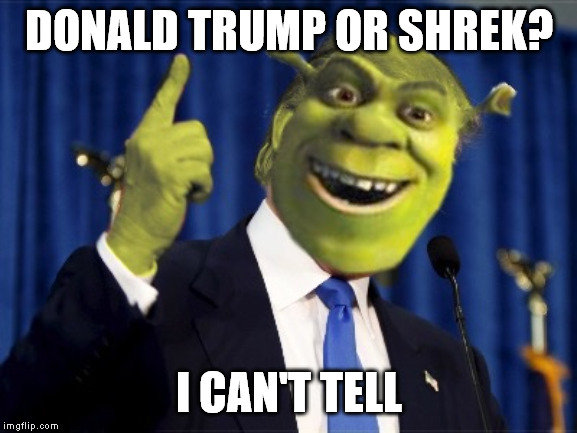 Shrek For President | DONALD TRUMP OR SHREK? I CAN'T TELL | image tagged in shrek for president | made w/ Imgflip meme maker