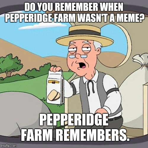 Pepperidge Farm Remembers Meme | DO YOU REMEMBER WHEN PEPPERIDGE FARM WASN'T A MEME? PEPPERIDGE FARM REMEMBERS. | image tagged in memes,pepperidge farm remembers | made w/ Imgflip meme maker