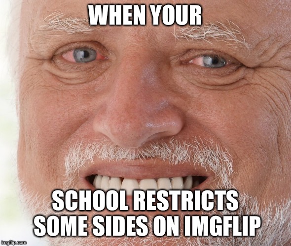 Hide the Pain Harold | WHEN YOUR; SCHOOL RESTRICTS SOME SIDES ON IMGFLIP | image tagged in hide the pain harold | made w/ Imgflip meme maker