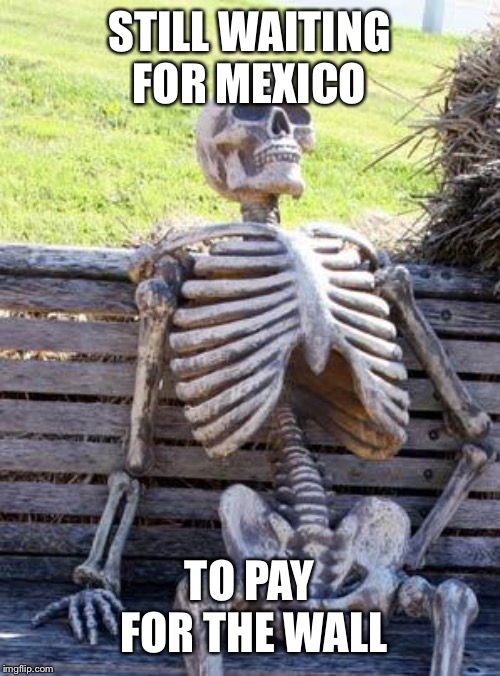 Waiting Skeleton Meme | STILL WAITING FOR MEXICO TO PAY FOR THE WALL | image tagged in memes,waiting skeleton | made w/ Imgflip meme maker
