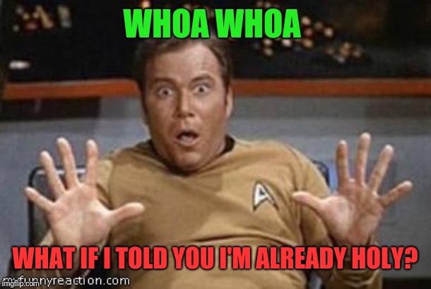 Kirk Shocking | WHOA WHOA WHAT IF I TOLD YOU I'M ALREADY HOLY? | image tagged in kirk shocking | made w/ Imgflip meme maker