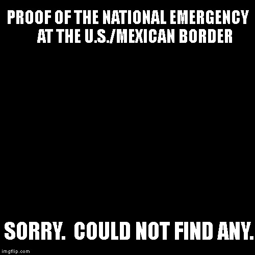We don't need another brick in the wall. | PROOF OF THE NATIONAL EMERGENCY     AT THE U.S./MEXICAN BORDER; SORRY. 
COULD NOT FIND ANY. | image tagged in secure the border,donald trump is an idiot | made w/ Imgflip meme maker