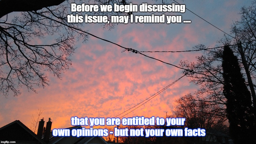 Before we begin discussing this issue, may I remind you .... that you are entitled to your own opinions - but not your own facts | image tagged in peace,opinions are not facts | made w/ Imgflip meme maker