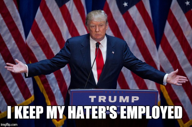 Donald Trump | I KEEP MY HATER'S EMPLOYED | image tagged in donald trump | made w/ Imgflip meme maker