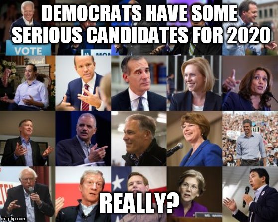 Democratic Presidential Candidates 2020 | DEMOCRATS HAVE SOME SERIOUS CANDIDATES FOR 2020; REALLY? | image tagged in democratic presidential candidates 2020 | made w/ Imgflip meme maker