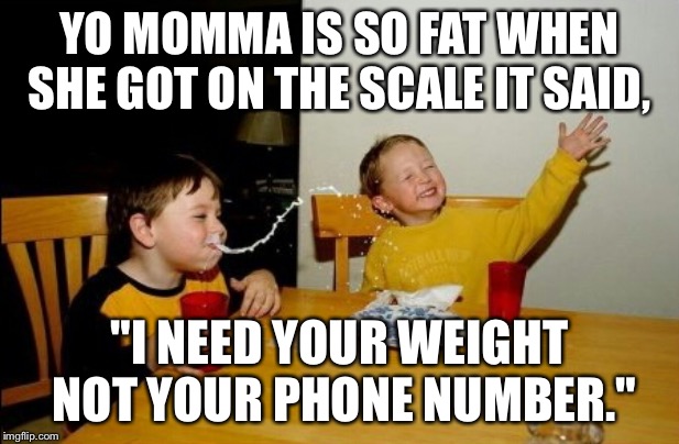 Yo Mamas So Fat | YO MOMMA IS SO FAT WHEN SHE GOT ON THE SCALE IT SAID, "I NEED YOUR WEIGHT NOT YOUR PHONE NUMBER." | image tagged in memes,yo mamas so fat | made w/ Imgflip meme maker
