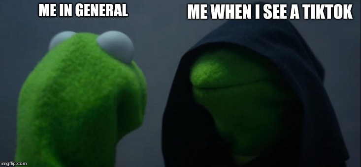Evil Kermit | ME WHEN I SEE A TIKTOK; ME IN GENERAL | image tagged in memes,evil kermit | made w/ Imgflip meme maker