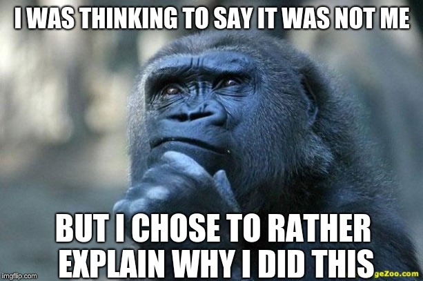 Deep Thoughts | I WAS THINKING TO SAY IT WAS NOT ME BUT I CHOSE TO RATHER EXPLAIN WHY I DID THIS | image tagged in deep thoughts | made w/ Imgflip meme maker
