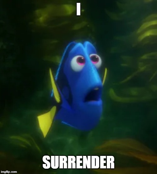 I; SURRENDER | image tagged in surrendering fish | made w/ Imgflip meme maker