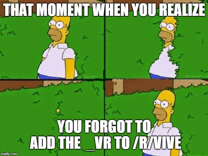 HOMER BUSH | THAT MOMENT WHEN YOU REALIZE; YOU FORGOT TO ADD THE  _VR TO /R/VIVE | image tagged in homer bush,vive_vr | made w/ Imgflip meme maker