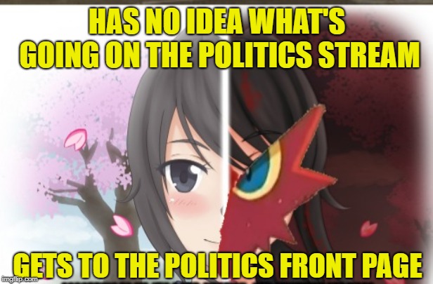 HAS NO IDEA WHAT'S GOING ON THE POLITICS STREAM GETS TO THE POLITICS FRONT PAGE | made w/ Imgflip meme maker