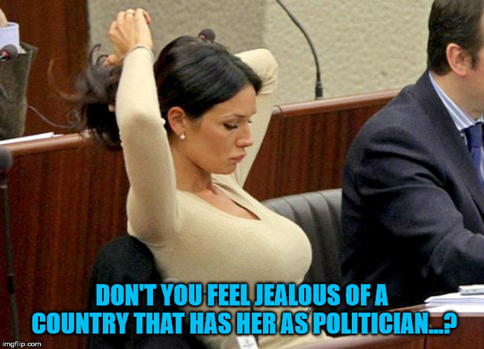 DON'T YOU FEEL JEALOUS OF A COUNTRY THAT HAS HER AS POLITICIAN...? | image tagged in politics | made w/ Imgflip meme maker