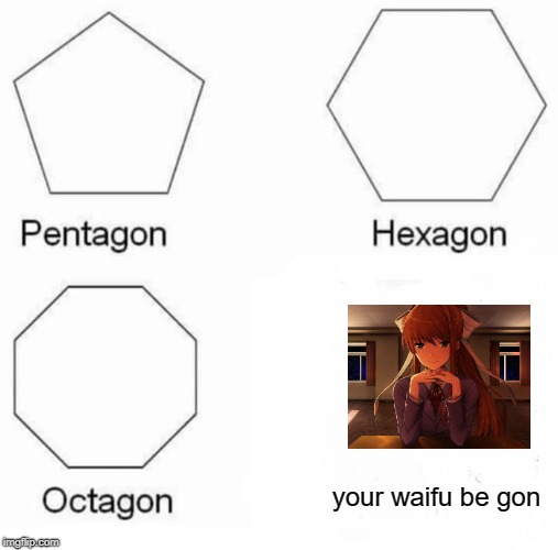 Pentagon Hexagon Octagon | your waifu be gon | image tagged in pentagon hexagon octagon | made w/ Imgflip meme maker
