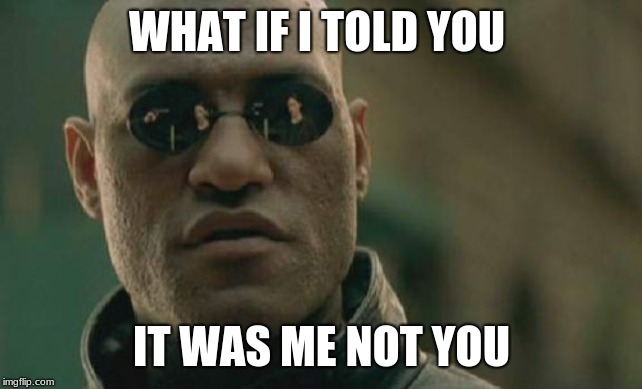 WHAT IF I TOLD YOU IT WAS ME NOT YOU | image tagged in memes,matrix morpheus | made w/ Imgflip meme maker
