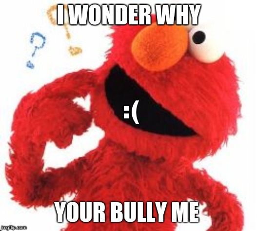 I WONDER WHY YOUR BULLY ME :( | image tagged in elmo questions | made w/ Imgflip meme maker