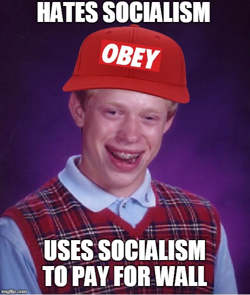 Bad Luck Brian Meme | HATES SOCIALISM USES SOCIALISM TO PAY FOR WALL | image tagged in memes,bad luck brian | made w/ Imgflip meme maker
