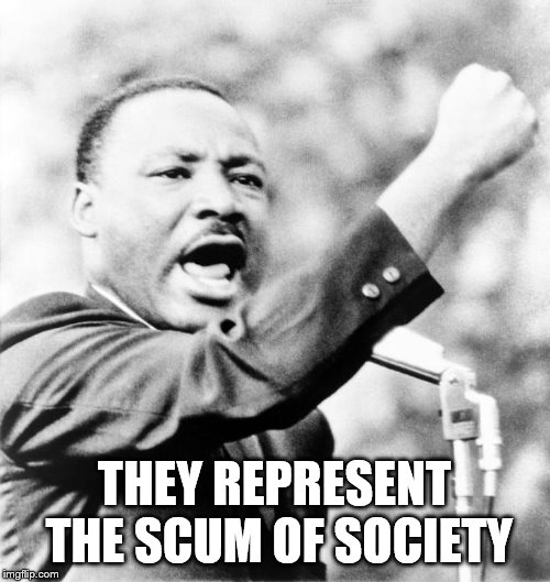 Martin Luther King Jr. | THEY REPRESENT THE SCUM OF SOCIETY | image tagged in martin luther king jr | made w/ Imgflip meme maker