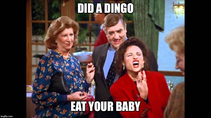 Elaine Stella | DID A DINGO EAT YOUR BABY | image tagged in elaine stella | made w/ Imgflip meme maker