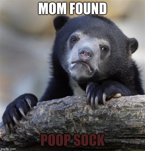 Confession Bear | MOM FOUND; POOP SOCK | image tagged in memes,confession bear | made w/ Imgflip meme maker