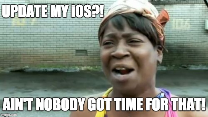 Ain't Nobody Got Time For That Meme | UPDATE MY iOS?! AIN'T NOBODY GOT TIME FOR THAT! | image tagged in memes,aint nobody got time for that | made w/ Imgflip meme maker