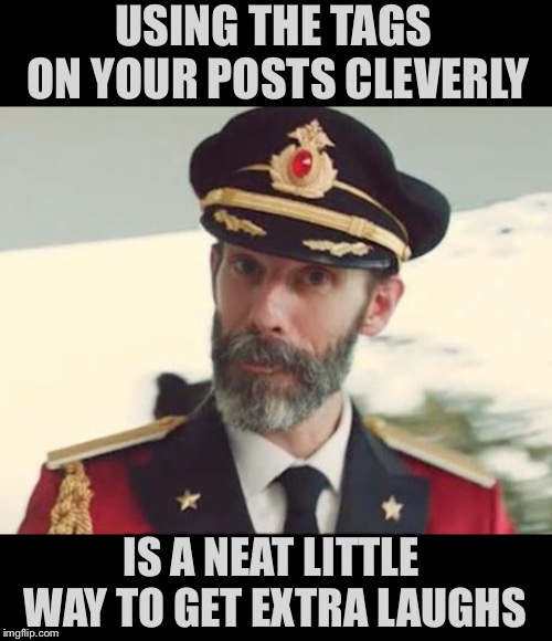 I wonder how many people read them now?  | USING THE TAGS ON YOUR POSTS CLEVERLY; IS A NEAT LITTLE WAY TO GET EXTRA LAUGHS | image tagged in captain obvious,oh wow are you actually reading these tags,funny because it's true,or is it,who cares,sleeping | made w/ Imgflip meme maker