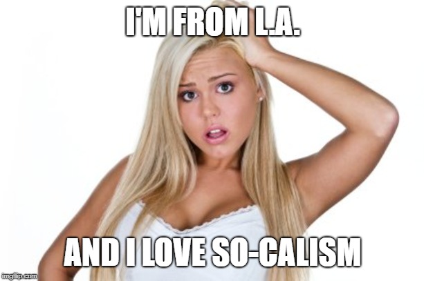 Dumb Blonde | I'M FROM L.A. AND I LOVE SO-CALISM | image tagged in dumb blonde | made w/ Imgflip meme maker