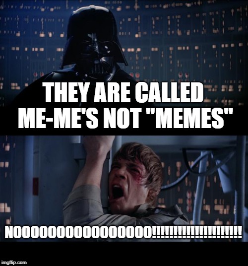 Star Wars No | THEY ARE CALLED ME-ME'S NOT "MEMES"; NOOOOOOOOOOOOOOOO!!!!!!!!!!!!!!!!!!!!! | image tagged in memes,star wars no | made w/ Imgflip meme maker