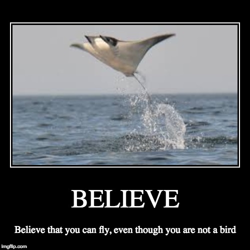 image tagged in funny,demotivationals,believe,flying,memes | made w/ Imgflip demotivational maker